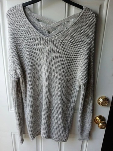 Gray crisscross back sweater - crisscross,